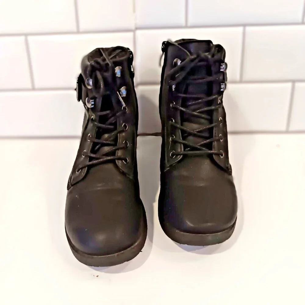 Mudd Youth Size 2 Black Combat Style Boots‎ with Tie & Zip Up w Zippers & Buckle